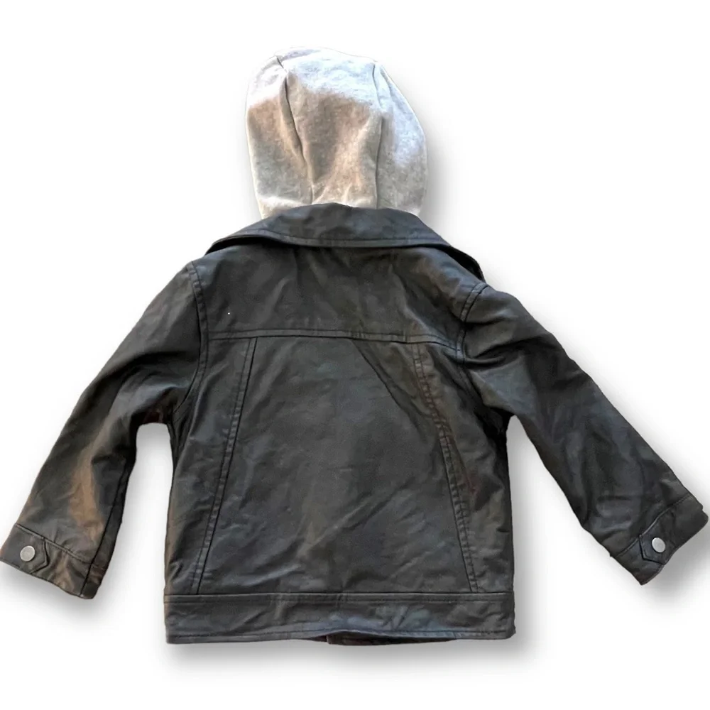 Oshkosh Faux Leather Motorcycle Jacket Gray Hoodie Lining Size 18M